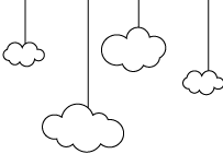 עננים מצויירים תלויים על חוט - שחור לבן